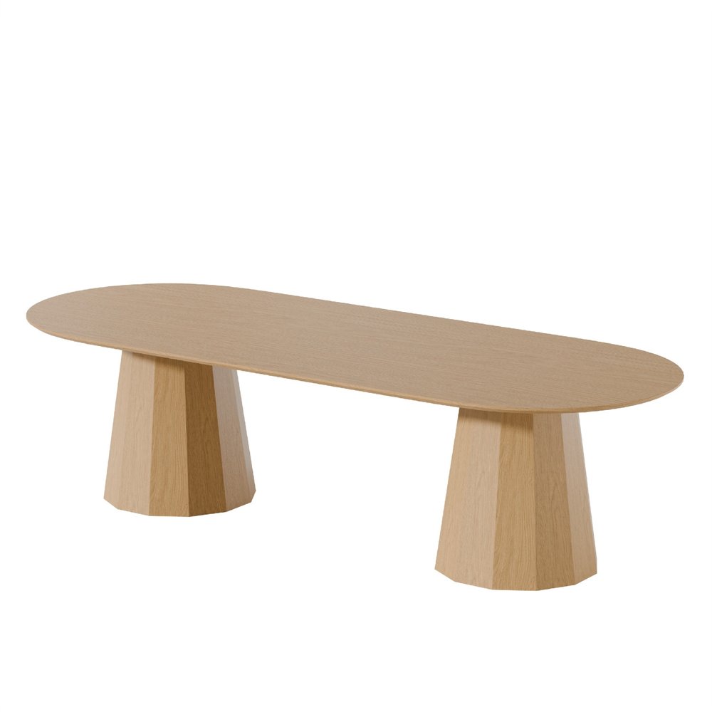 Natural Wood Double Pedestal Base Oval Dining Table - 86-inch