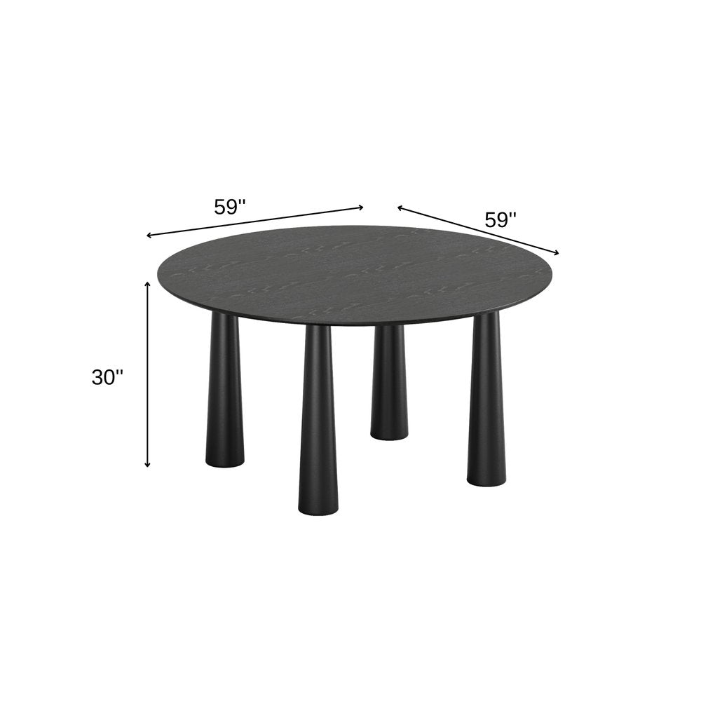 Black Solid Wood Round Top Dining Table - 59-inch