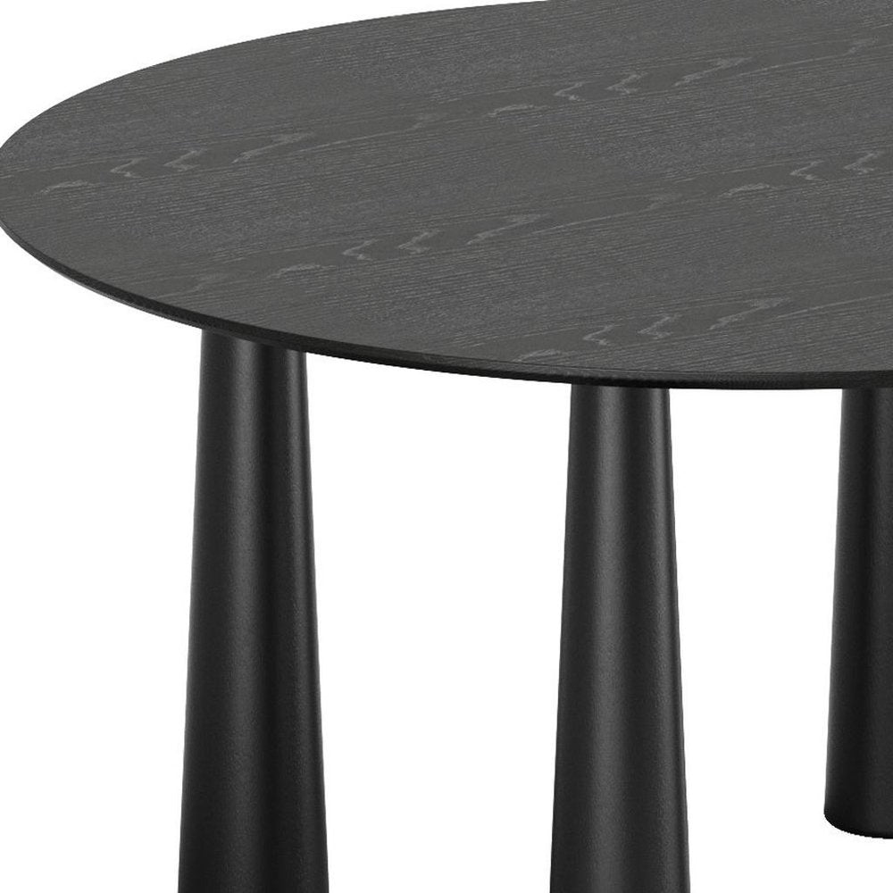 Black Solid Wood Round Top Dining Table - 59-inch
