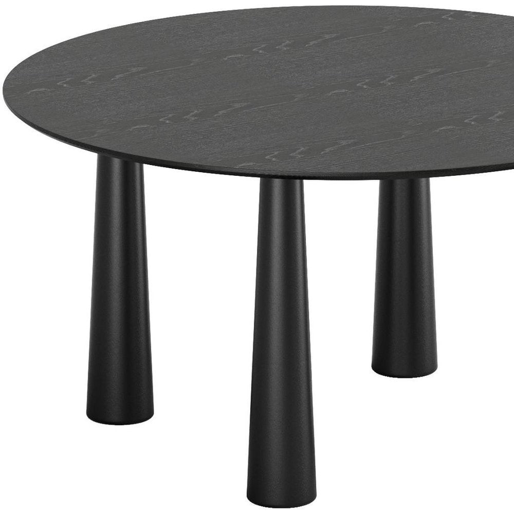 Black Solid Wood Round Top Dining Table - 59-inch