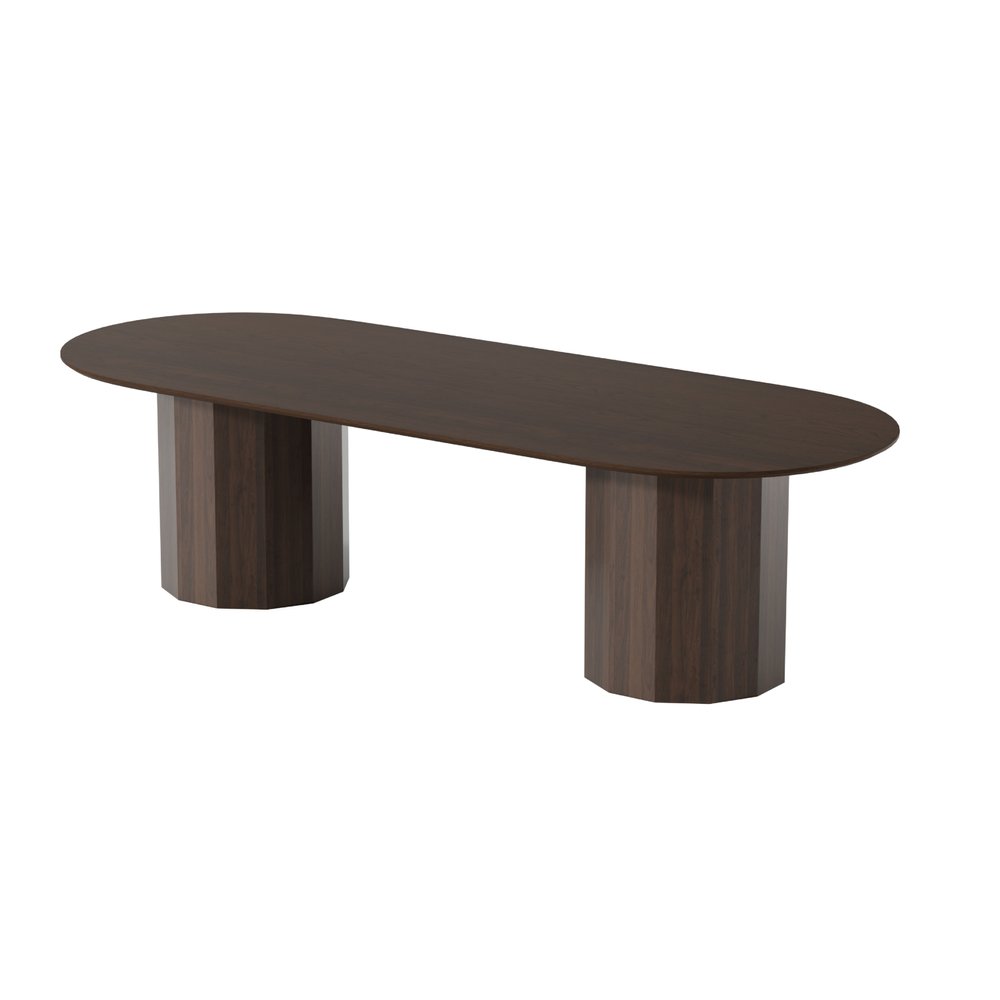 Walnut Solid Wood Double Pedestal Base Oval Dining Table - 86-inch
