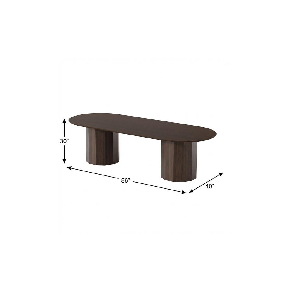 Walnut Solid Wood Double Pedestal Base Oval Dining Table - 86-inch
