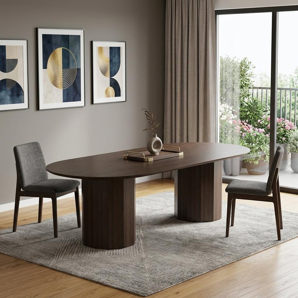 Walnut Solid Wood Double Pedestal Base Oval Dining Table - 86-inch