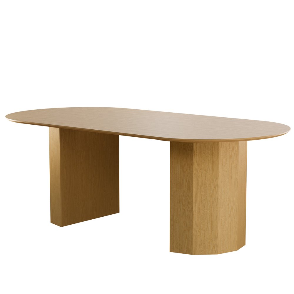 Natural Wood Double Pedestal Base Oval Dining Table - 86-inch