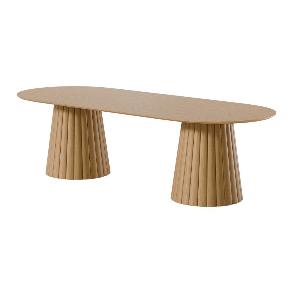Natural Wood Double Pedestal Base Oval Dining Table - 86-inch
