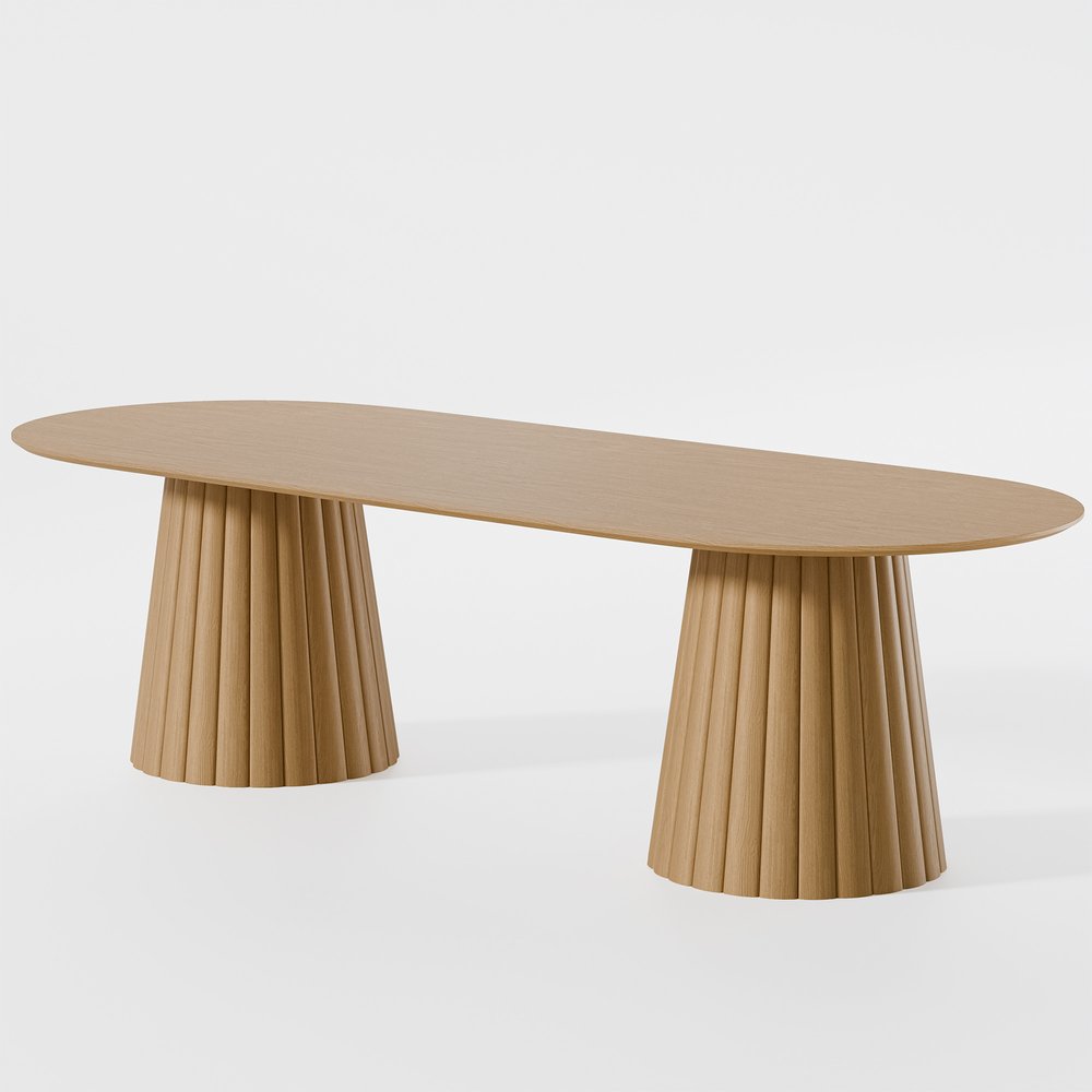 Natural Wood Double Pedestal Base Oval Dining Table - 86-inch