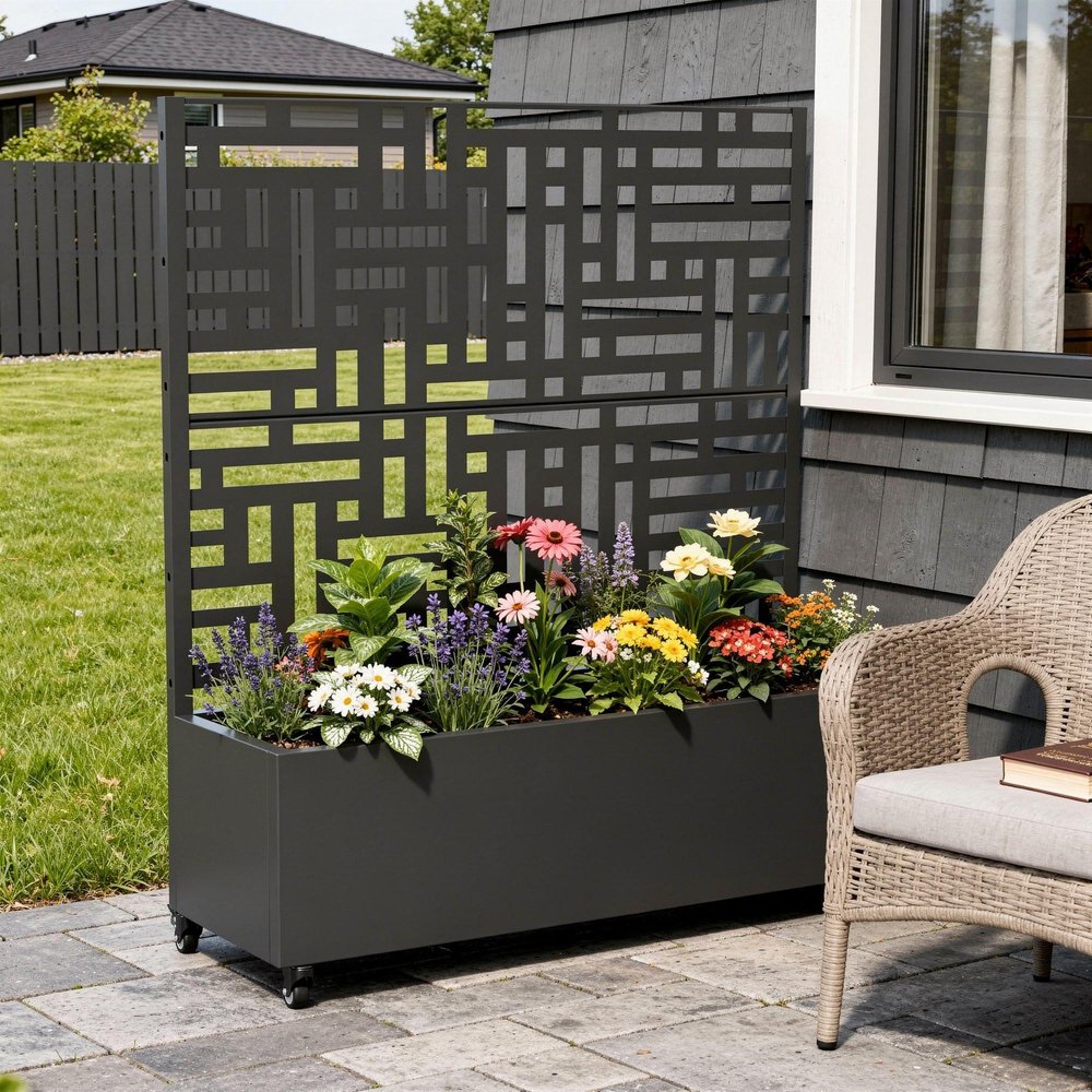 Black Galvanized Metal Rectangular Planter Box - 47 X 47-inch