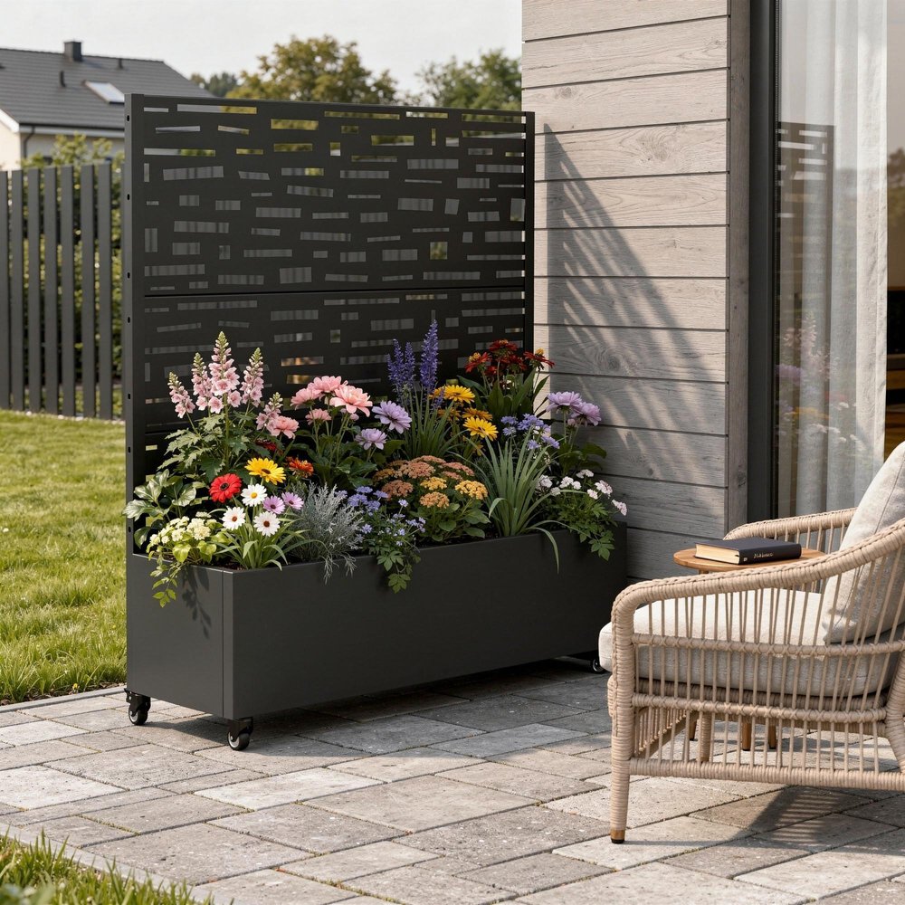 Black Galvanized Metal Rectangular Planter Box - 47 X 47-inch