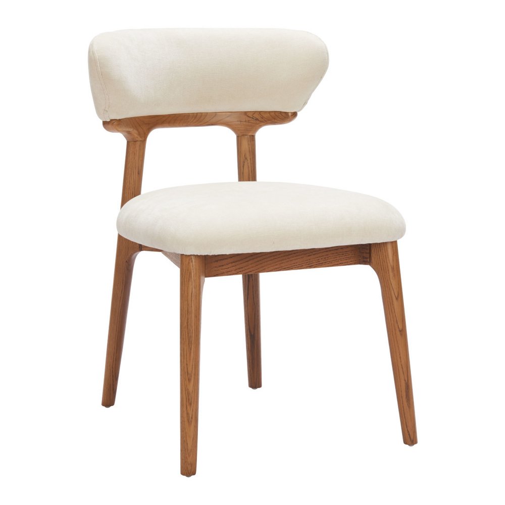 Set of Two White and Brown Upholstery Open Back Dining Side Chairs