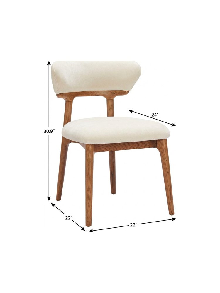 Set of Two White and Brown Upholstery Open Back Dining Side Chairs
