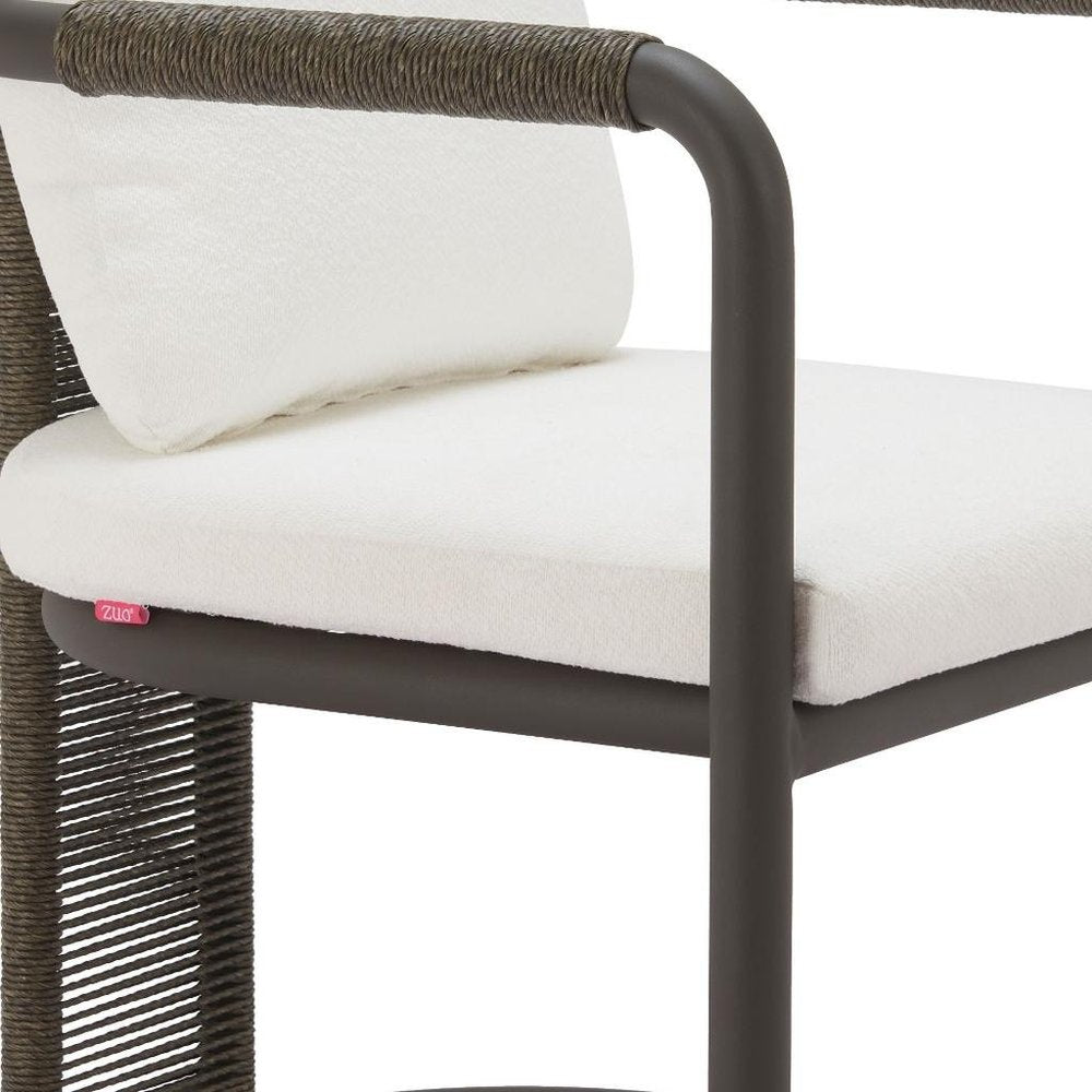 Set of Two Ivory and Black Slipcovered Upholstery Dining Arm Chairs