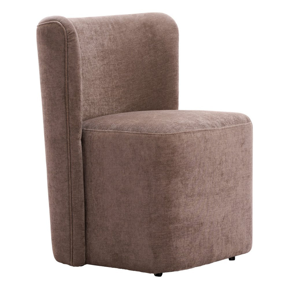 Taupe and Brown Upholstery Dining Side Chair with Wheels