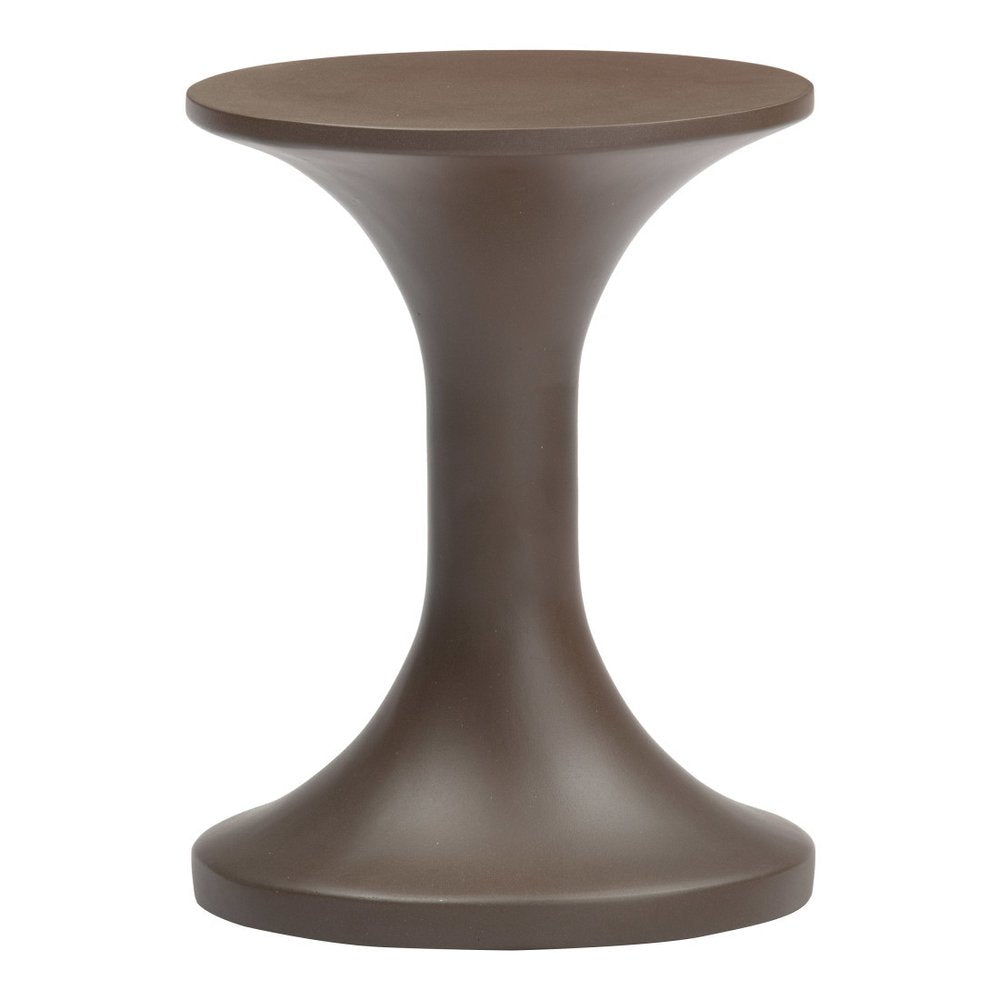 Dark Brown Faux Concrete Round Outdoor Side Table - 14-inch