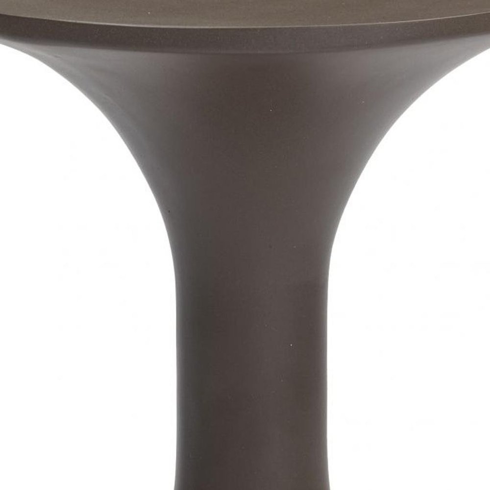 Dark Brown Faux Concrete Round Outdoor Side Table - 14-inch