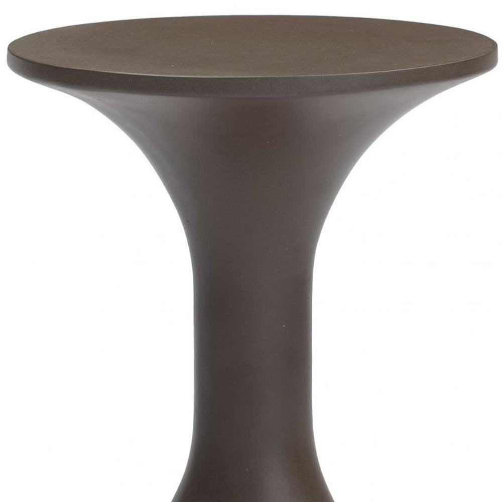 Dark Brown Faux Concrete Round Outdoor Side Table - 14-inch