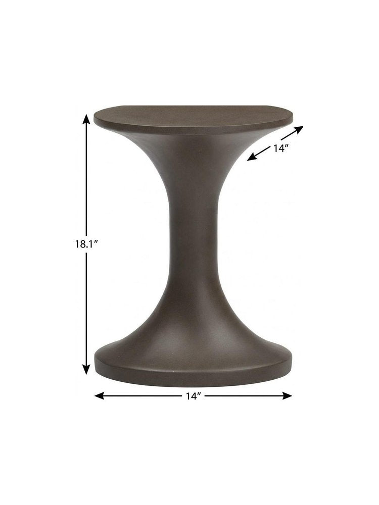 Dark Brown Faux Concrete Round Outdoor Side Table - 14-inch