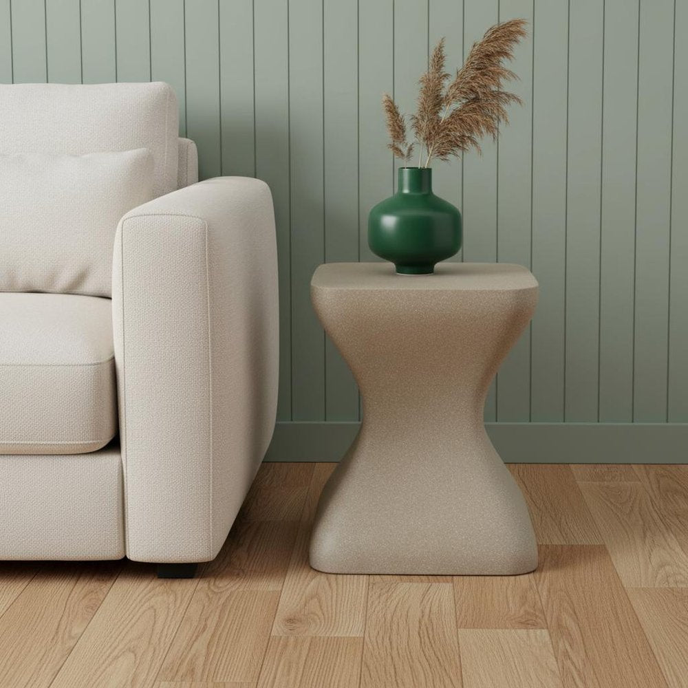 Taupe Faux Concrete Outdoor Side Table - 14-inch