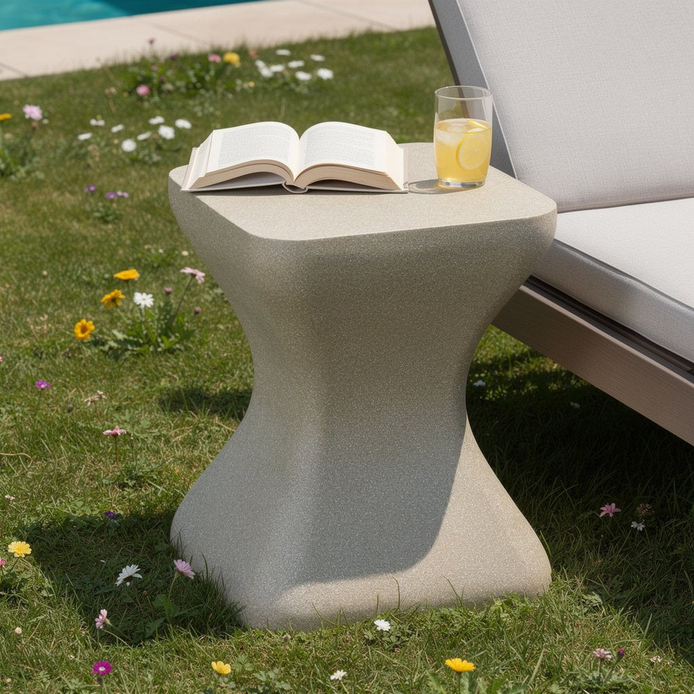 Taupe Faux Concrete Outdoor Side Table - 14-inch