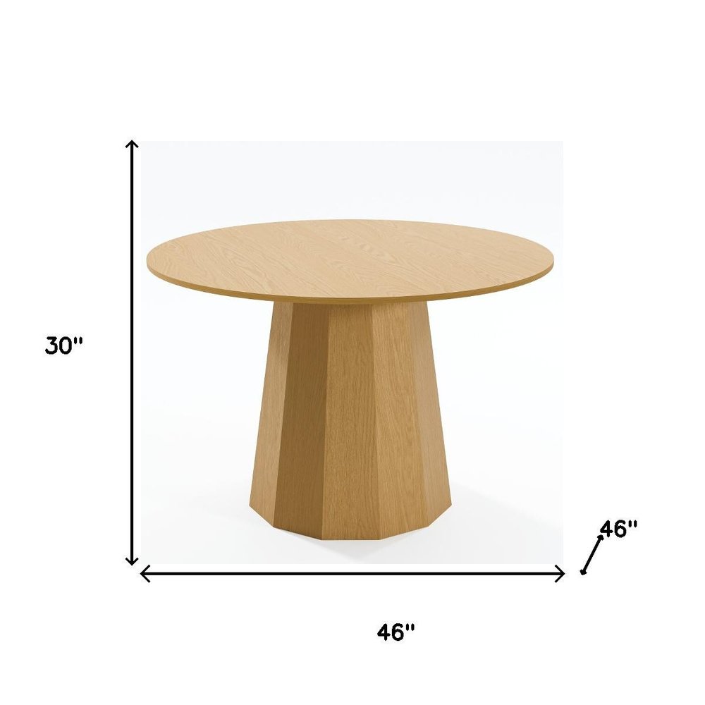 Oak Wood Pedestal Base Straight Edge Round Top Dining Table - 46-inch