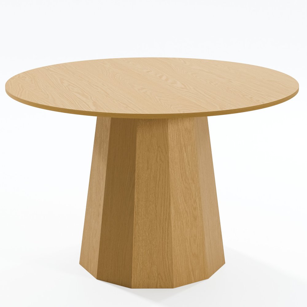 Oak Wood Pedestal Base Straight Edge Round Top Dining Table - 46-inch