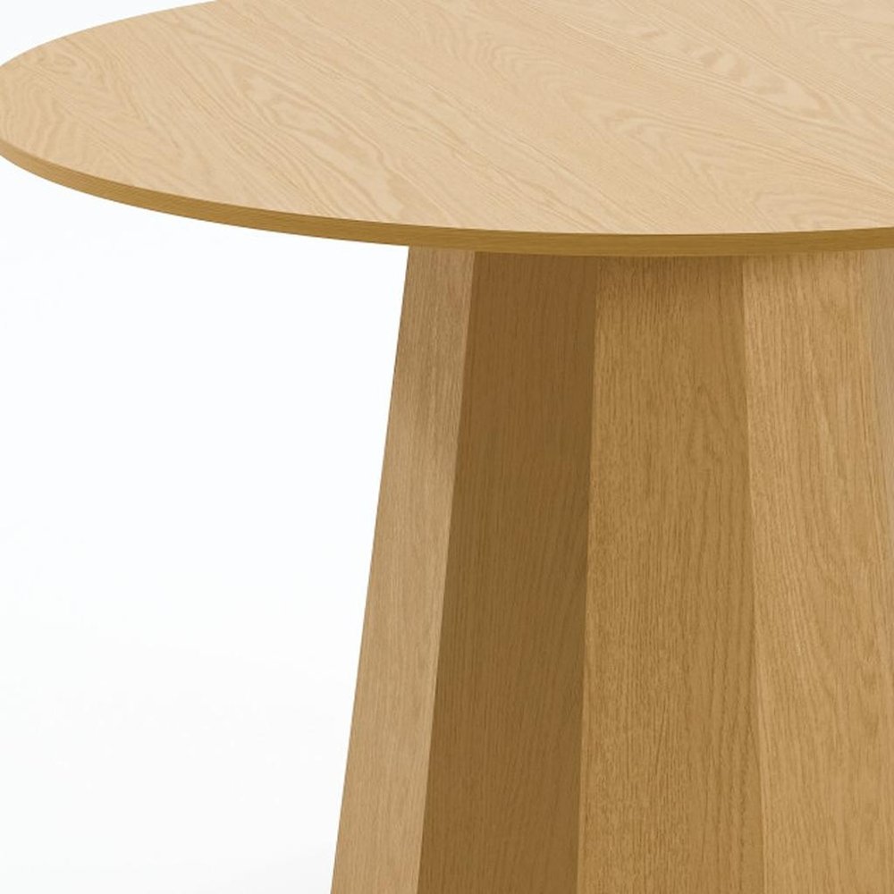 Oak Wood Pedestal Base Straight Edge Round Top Dining Table - 46-inch