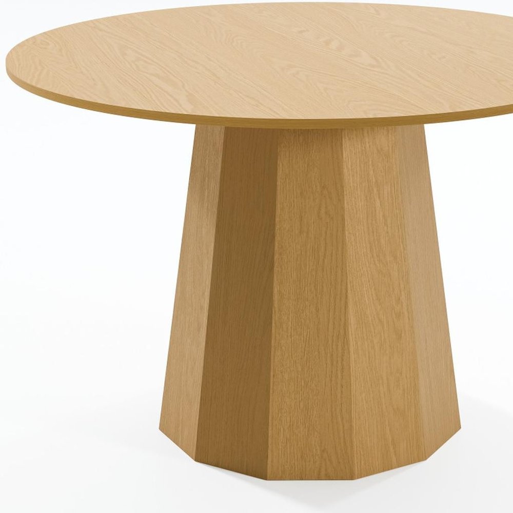 Oak Wood Pedestal Base Straight Edge Round Top Dining Table - 46-inch