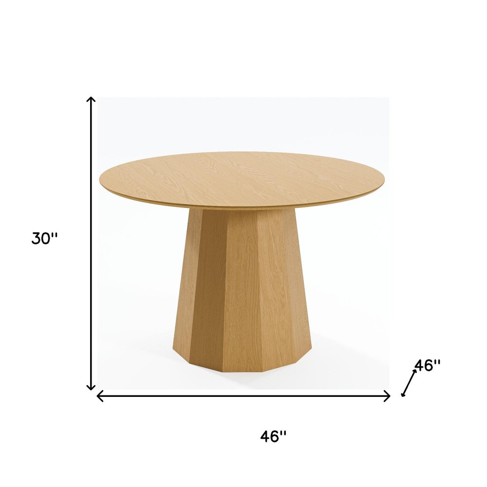 Oak Wood Pedestal Base Beveled Edge Round Top Dining Table - 46-inch