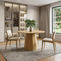 Oak Wood Pedestal Base Beveled Edge Round Top Dining Table - 46-inch