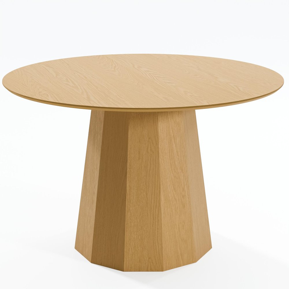 Oak Wood Pedestal Base Beveled Edge Round Top Dining Table - 46-inch