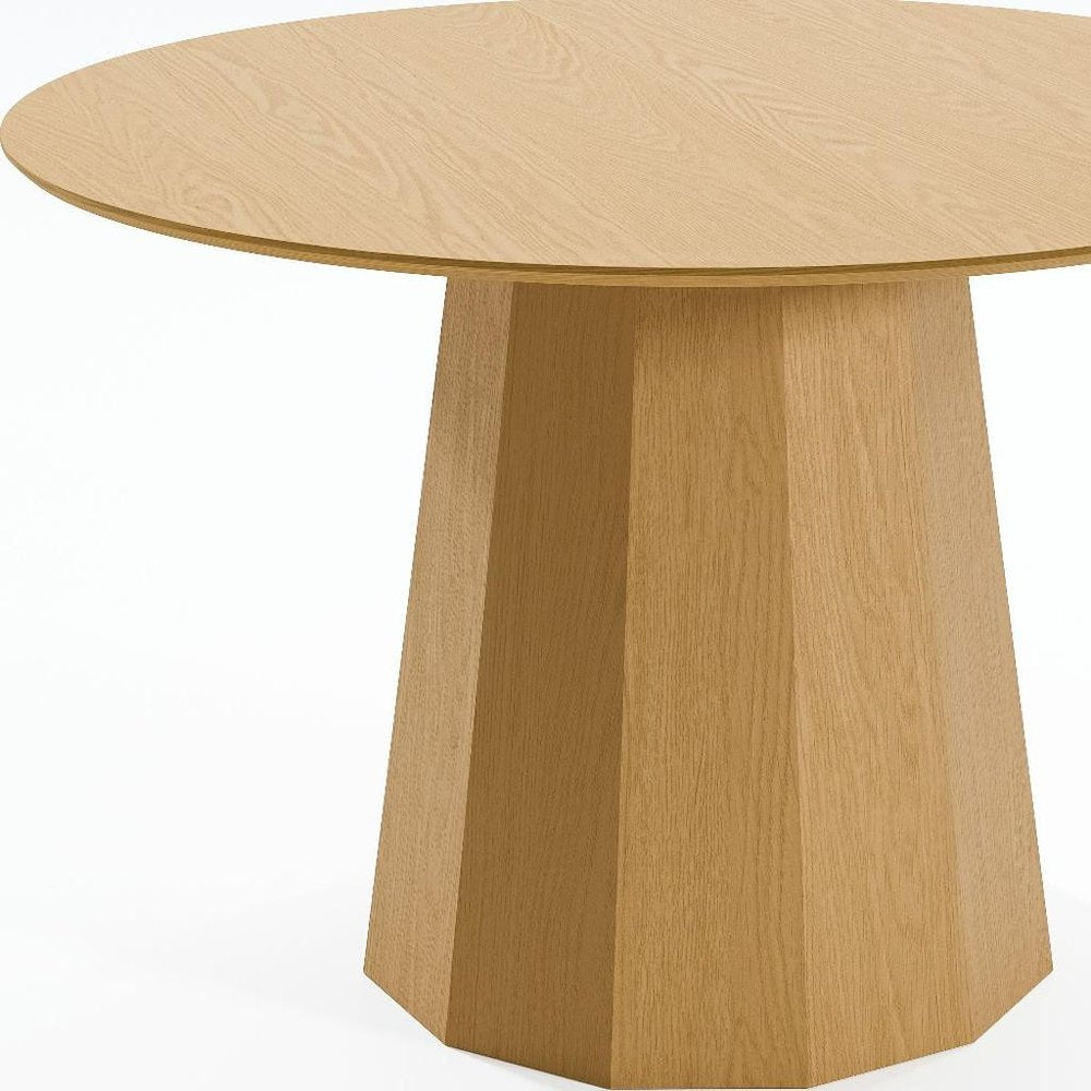 Oak Wood Pedestal Base Beveled Edge Round Top Dining Table - 46-inch