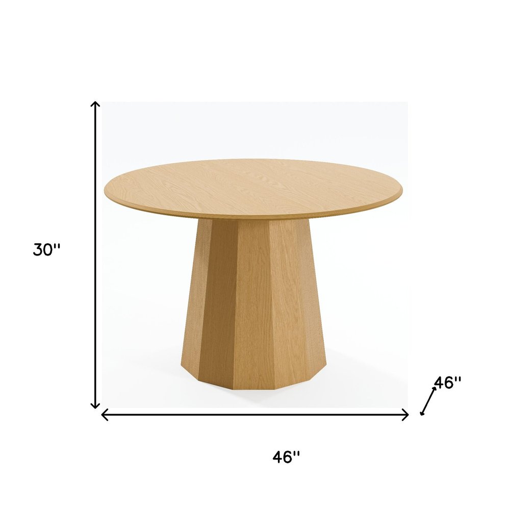 Oak Wood Pedestal Base Round Top Dining Table - 46-inch
