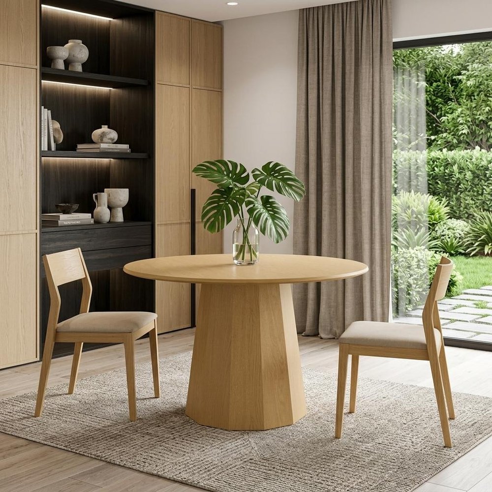 Oak Wood Pedestal Base Round Top Dining Table - 46-inch
