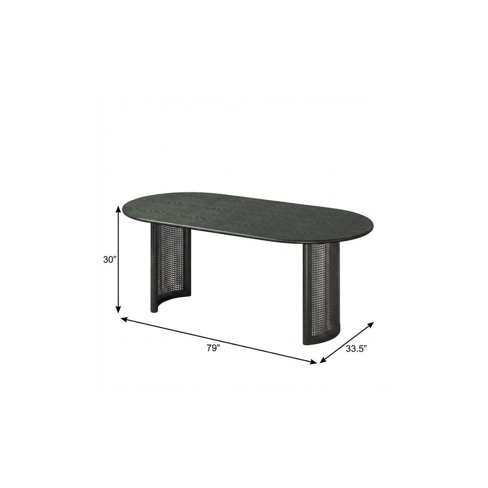 Black Solid Wood Double Pedestal Base Oval Dining Table - 79-inch