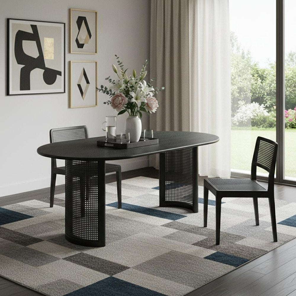 Black Solid Wood Double Pedestal Base Oval Dining Table - 79-inch