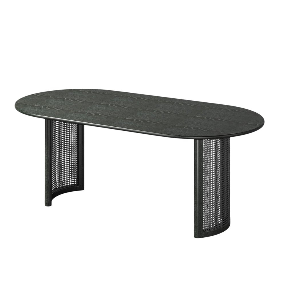 Black Solid Wood Double Pedestal Base Oval Dining Table - 79-inch