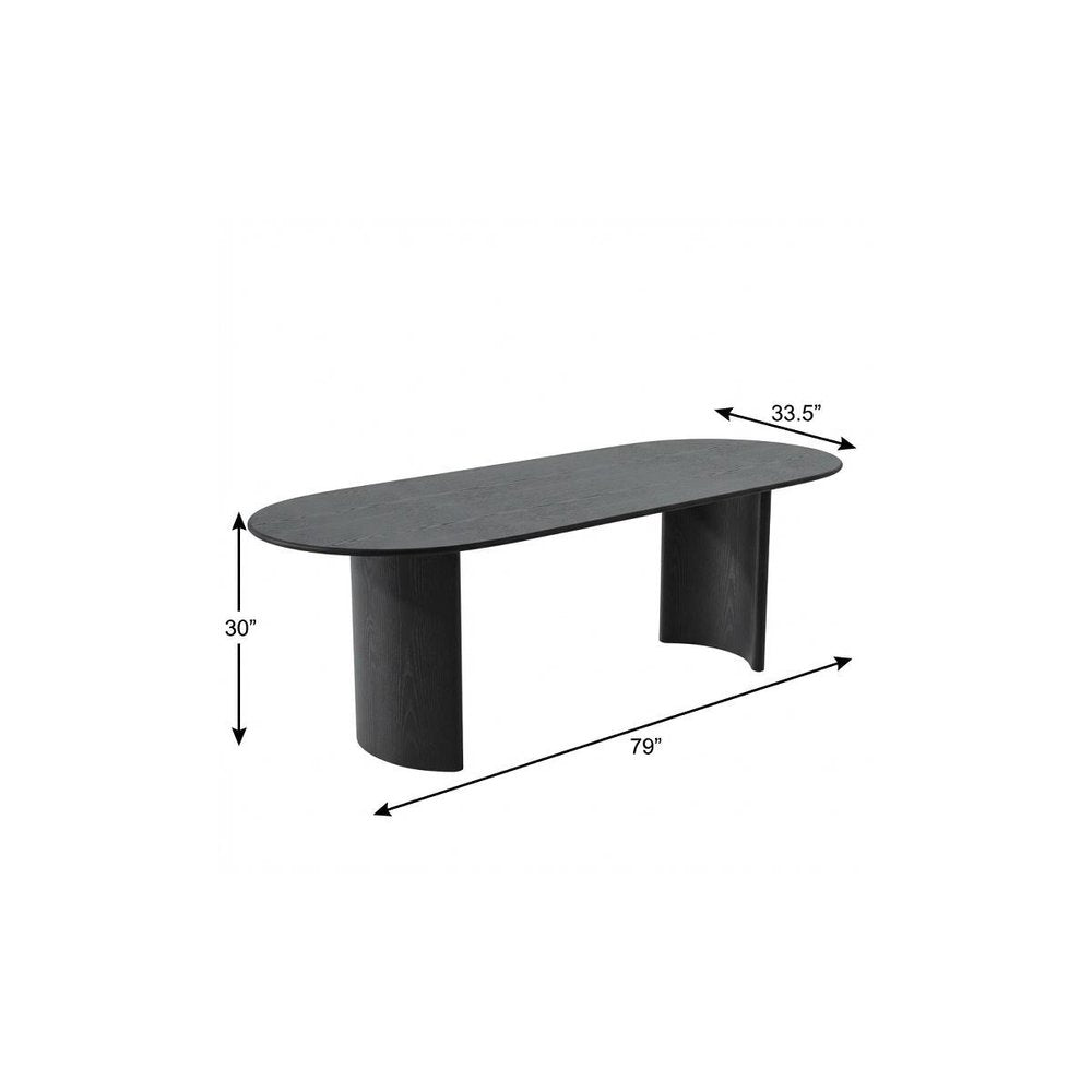 Black Solid Wood Double Pedestal Base Oval Dining Table - 79-inch