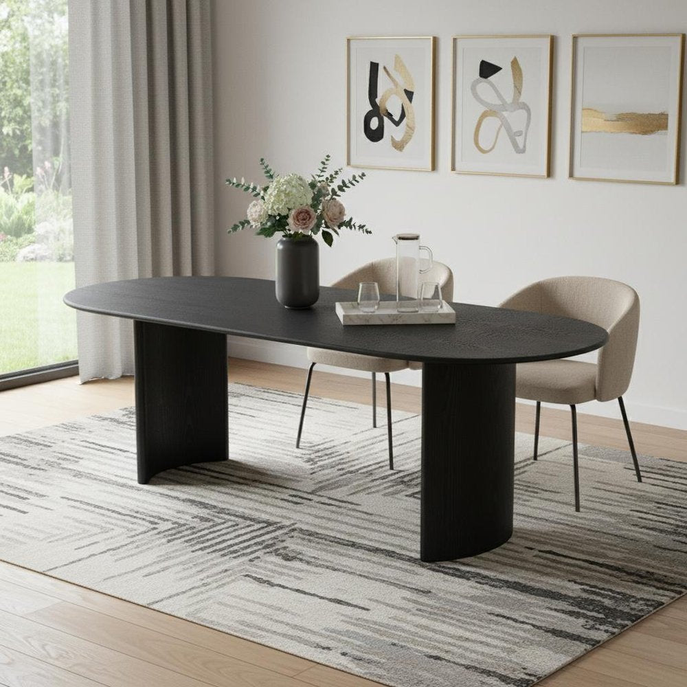 Black Solid Wood Double Pedestal Base Oval Dining Table - 79-inch