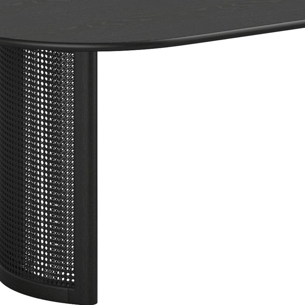 Black Solid Wood with Rattan Double Pedestal Base Oval Dining Table - 79-inch