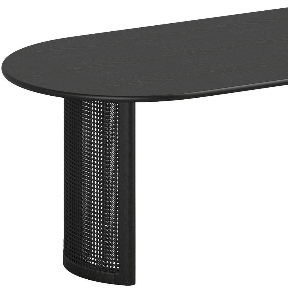 Black Solid Wood with Rattan Double Pedestal Base Oval Dining Table - 79-inch