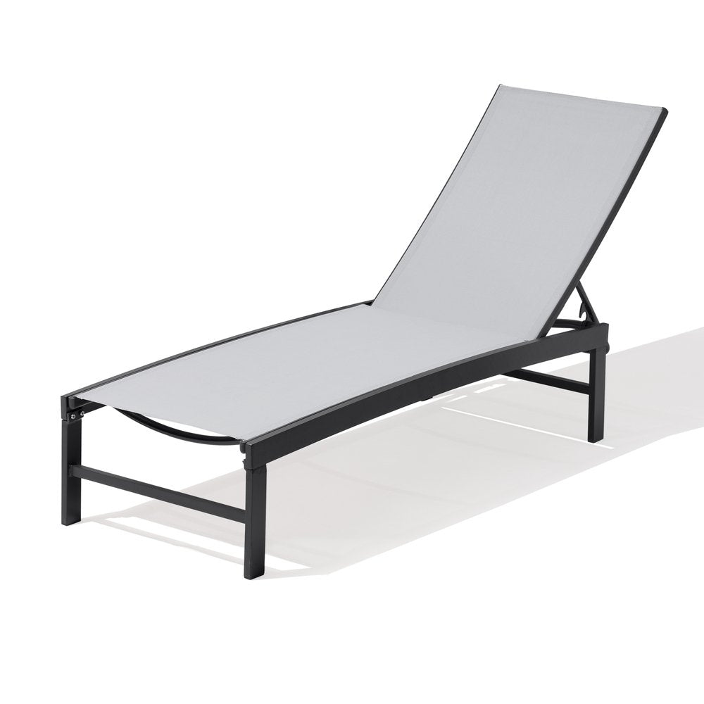 Light Gray Metal Five Position Adjustable Outdoor Chaise Lounge