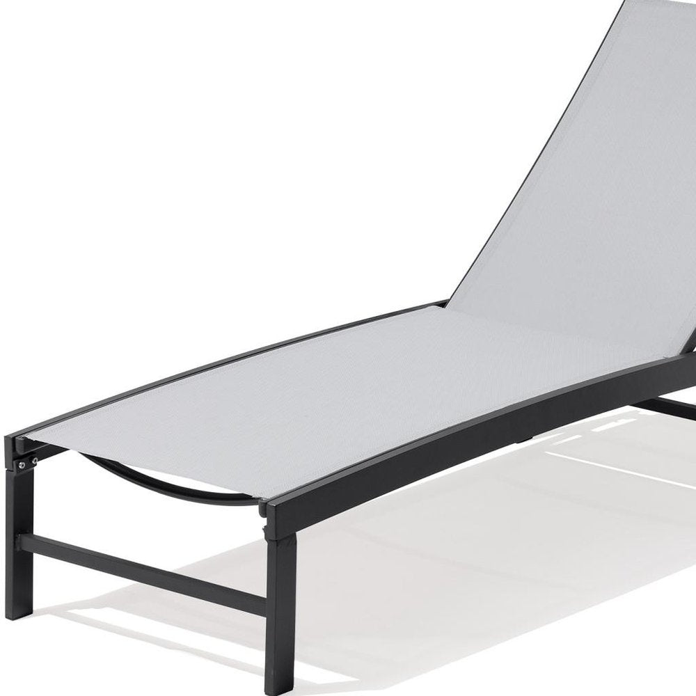 Light Gray Metal Five Position Adjustable Outdoor Chaise Lounge