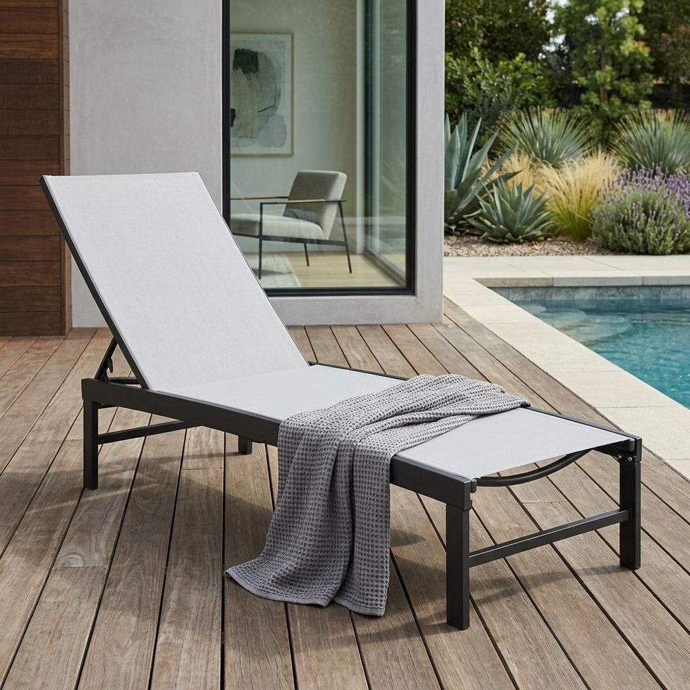 Light Gray Metal Five Position Adjustable Outdoor Chaise Lounge