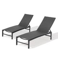 Set of Two Black Metal Five Position Adjustable Outdoor Chaise Lounges
