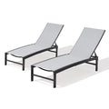 Set of Two Light Gray Metal Five Position Adjustable Outdoor Chaise Lounges
