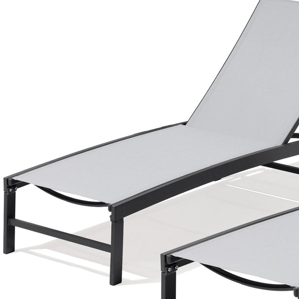 Set of Two Light Gray Metal Five Position Adjustable Outdoor Chaise Lounges
