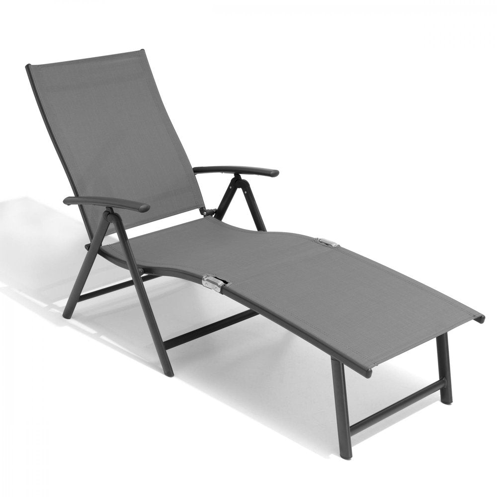 Gray Aluminum Eight Position Adjustable Outdoor Folding Chaise Lounge
