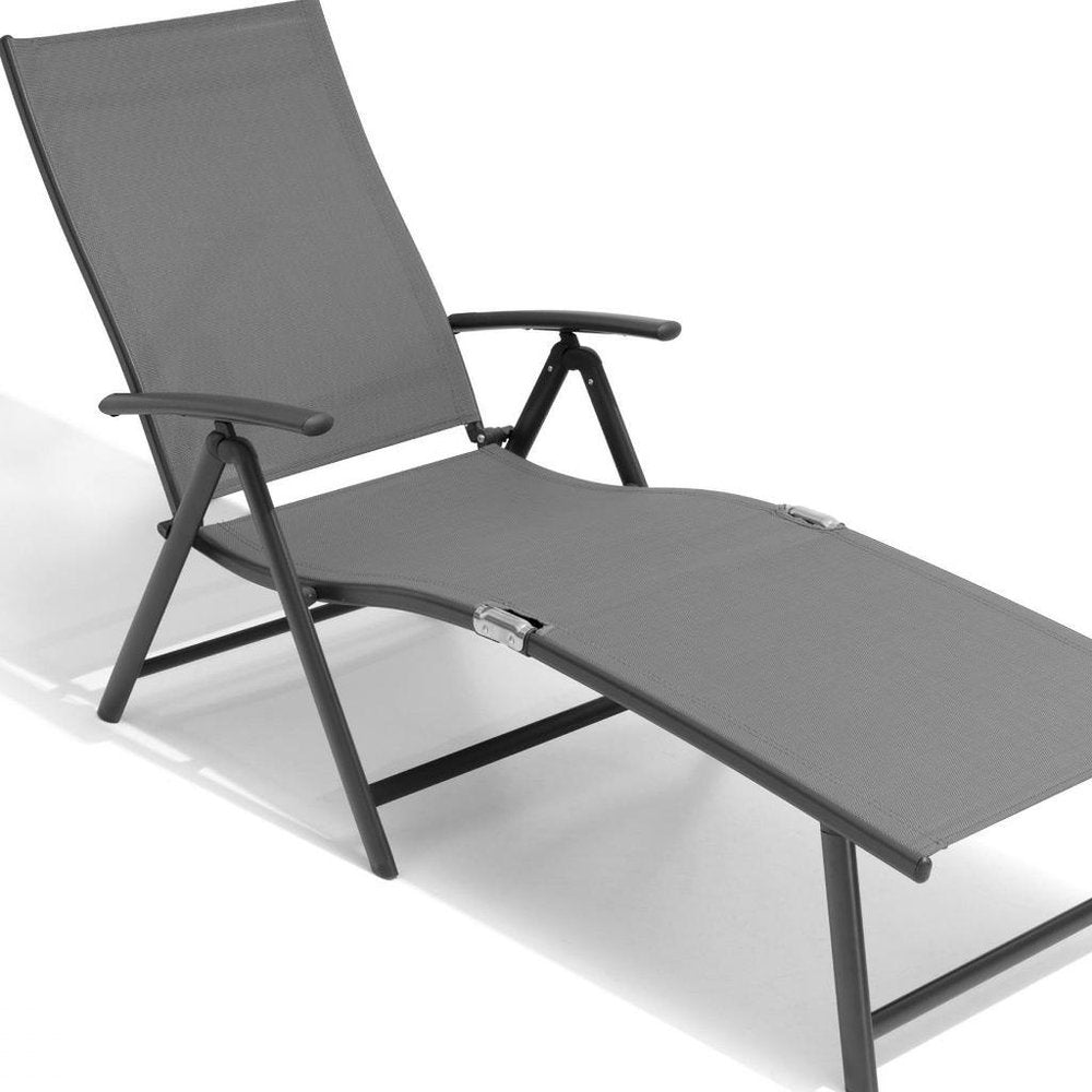 Gray Aluminum Eight Position Adjustable Outdoor Folding Chaise Lounge