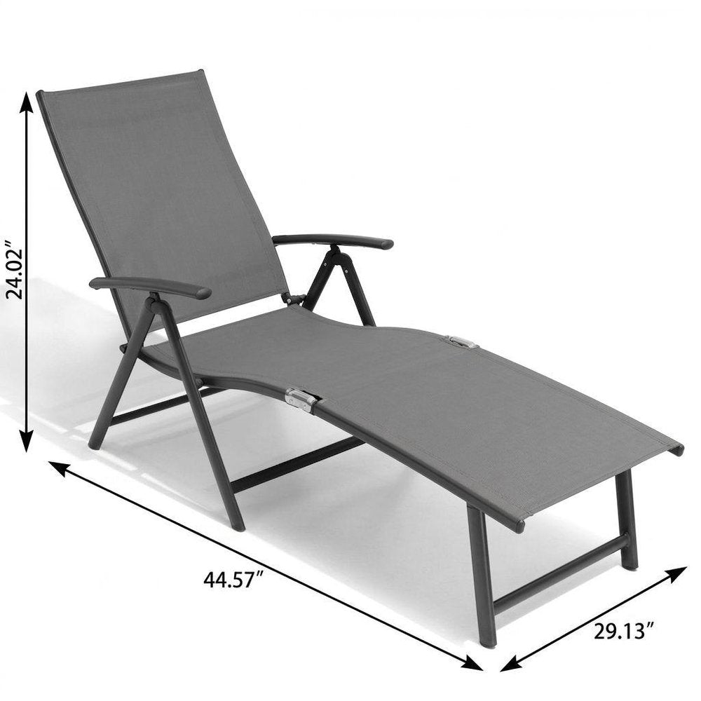 Gray Aluminum Eight Position Adjustable Outdoor Folding Chaise Lounge