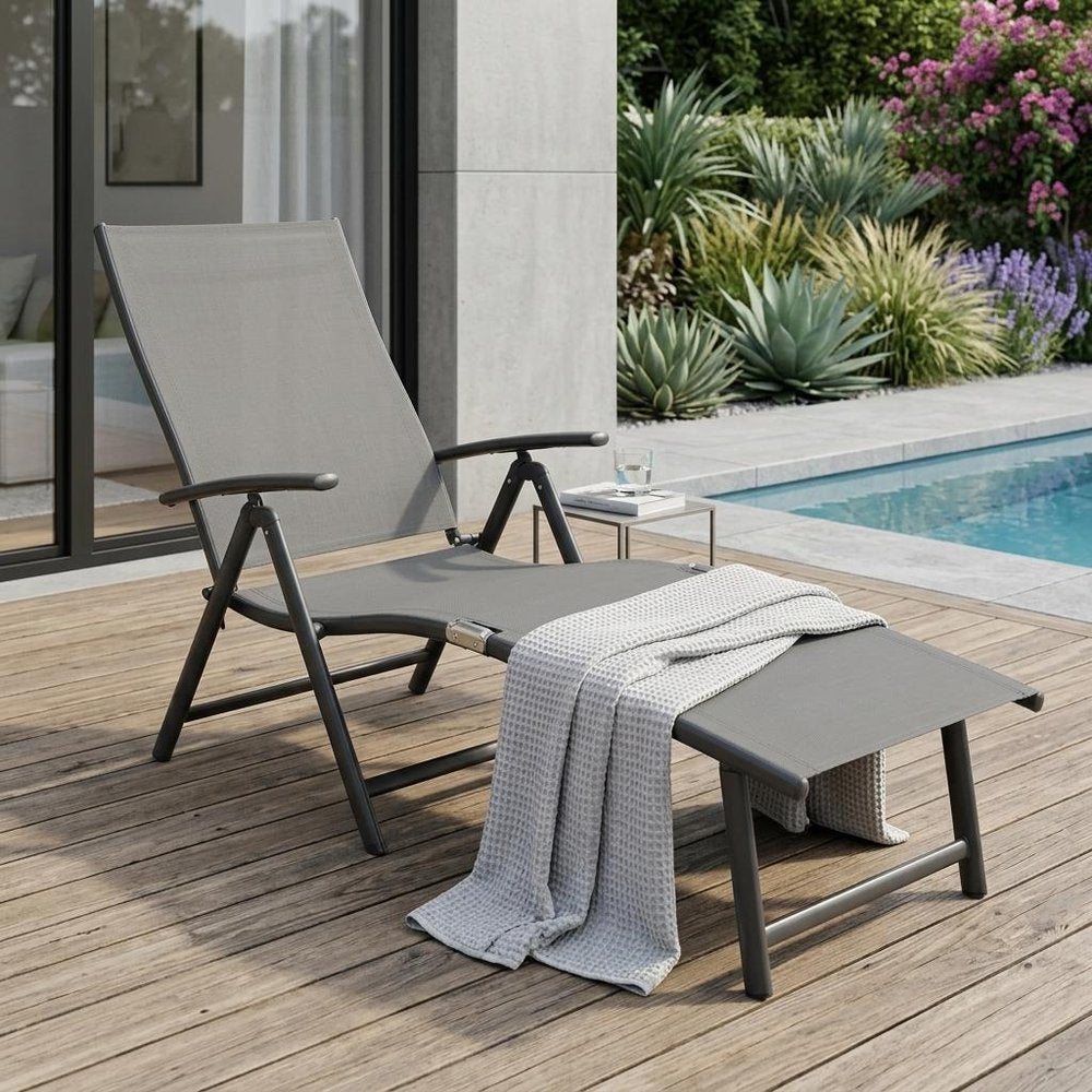 Gray Aluminum Eight Position Adjustable Outdoor Folding Chaise Lounge