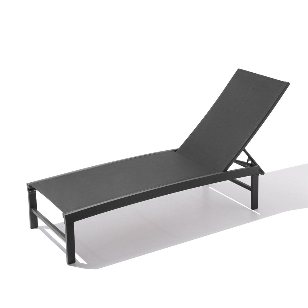 Black Aluminum Six Position Adjustable Outdoor Chaise Lounge - 60-inch